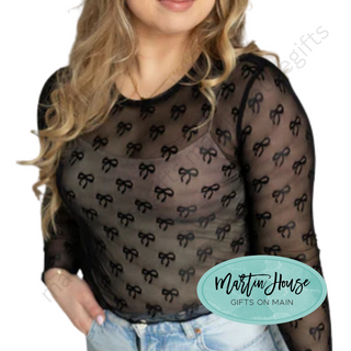 Black Sheer Layering Top - Bows