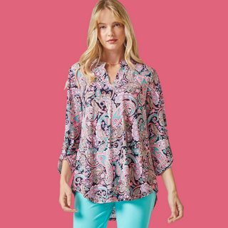 The Lizzy Teal & Pink Paisley Plus Size Top