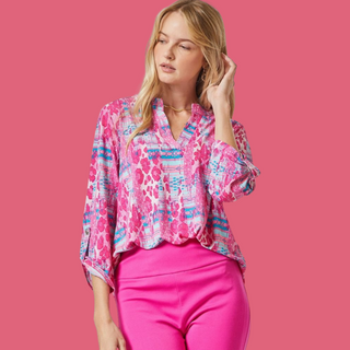 The Lizzy Navy & Pink Paisley Plus Size Top