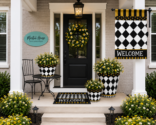 Checkered Black and Gold Patio Accessories