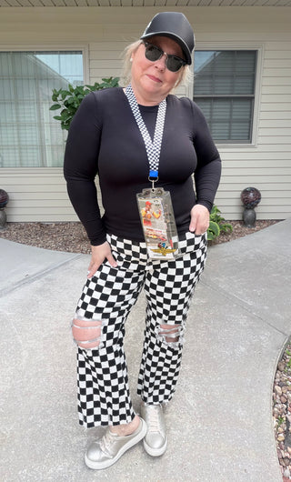 Checkered Distressed Straight Jeans