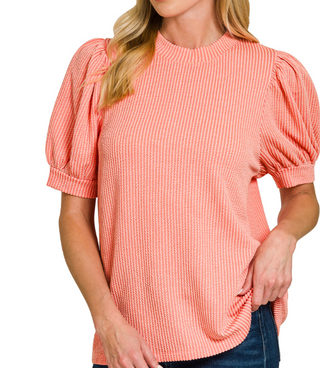Ribbed Puff Sleeve Top