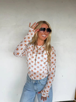 Halloween Mesh Top-Orange Star