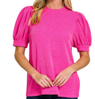 Ribbed Puff Sleeve Top