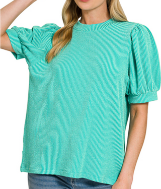 Ribbed Puff Sleeve Top