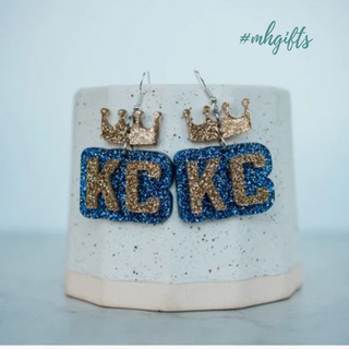 Blue & Gold Glitter KC Crown Earrings